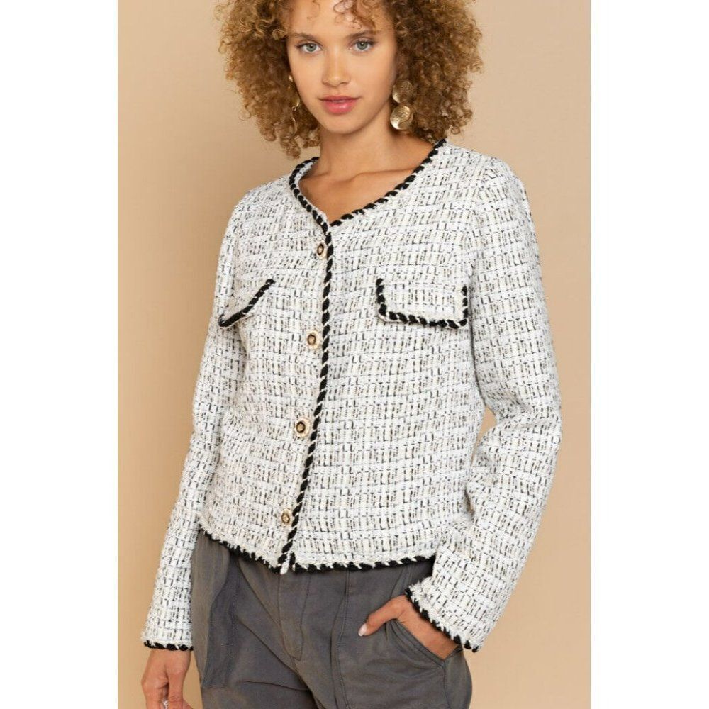 POL CLOTHING Luxe Women's Sweater Cardigan Black White Button Up New FWJ190 - Picture 9 of 10